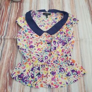 JESSICA Simpson watercolor peplum top sz xs